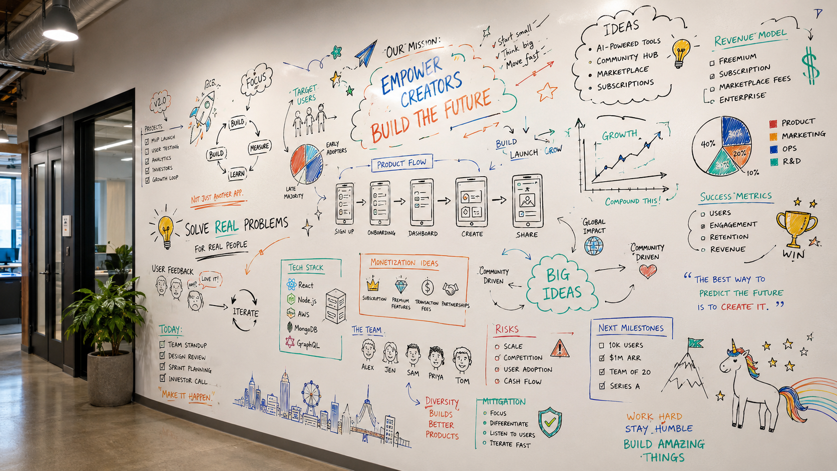 Startup planning whiteboard